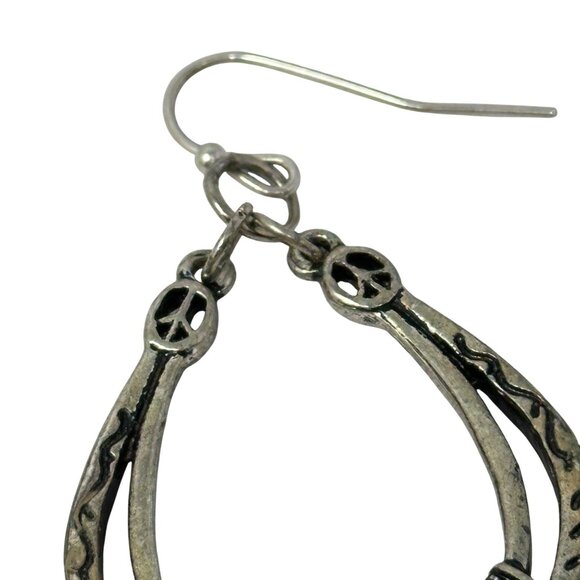 Horseshoe Dangle Charm Earrings Peace Symbol Flower Hook Boho Southwestern - Picture 3 of 4